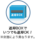 返却時は返却BOXで返却OK！※空港により異なります。