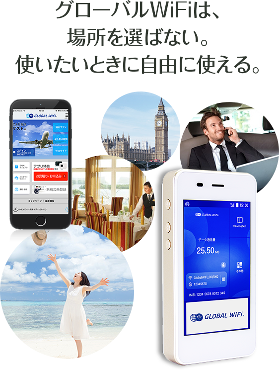グローバルWiFiは、場所を選ばない。使いたいときに自由に使える。
