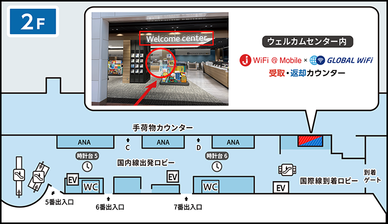 羽田空港の受取返却カウンターのマップ
