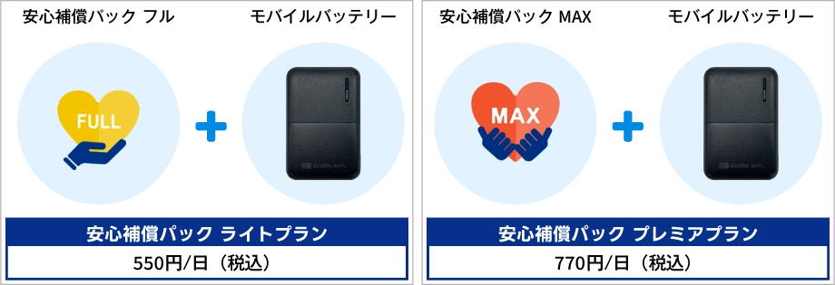 安心補償パックライト 550円/日（税込）　安心補償パック プレミアプラン 770円/日（税込）
